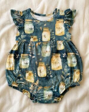 A Tale of Six Down By The River Bamboo Bubble Romper 6-12M Firefly Mason Jar